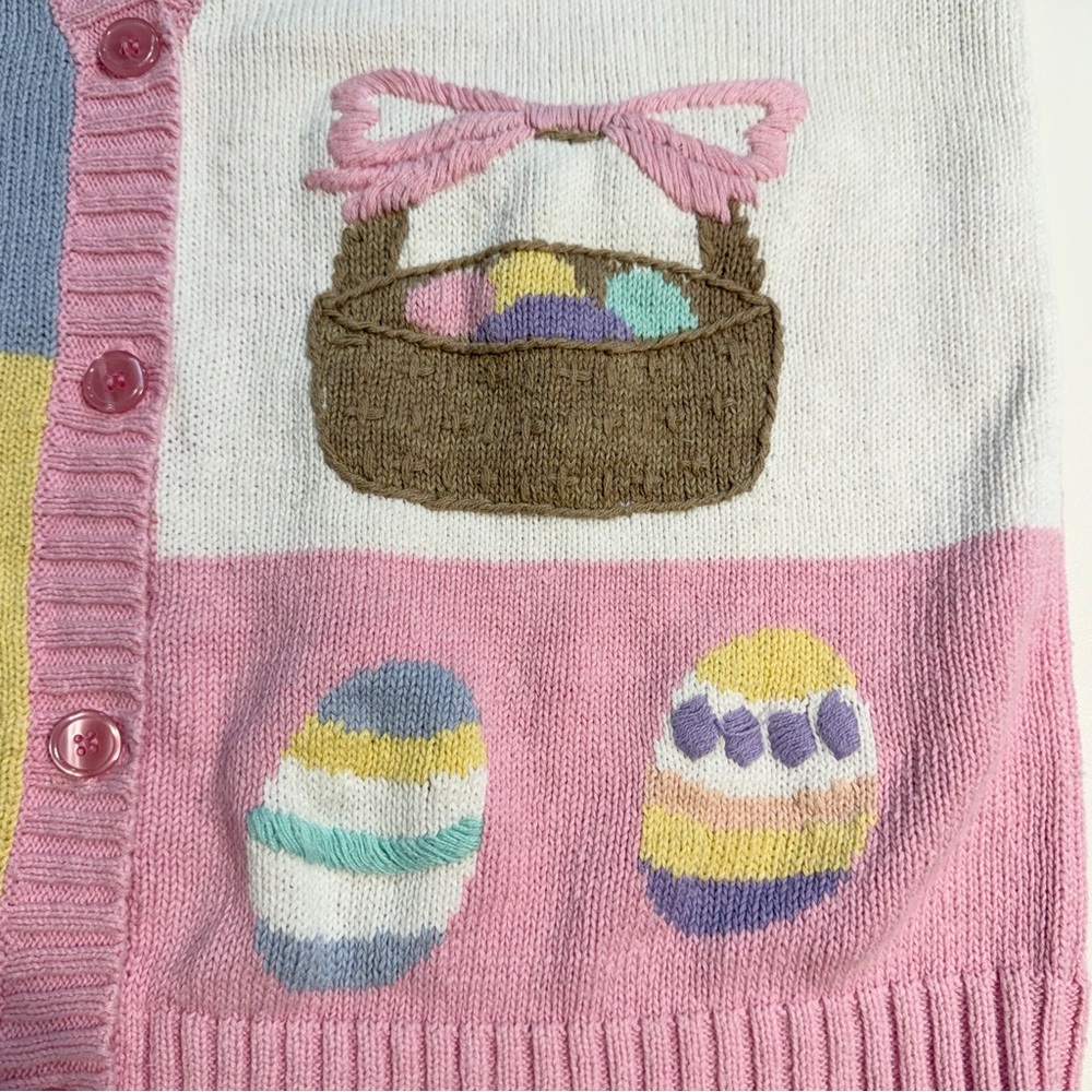 VINTAGE 90s Easter bunny knit sweater cardigan sleeveless vest spring pastel - Picture 5 of 13
